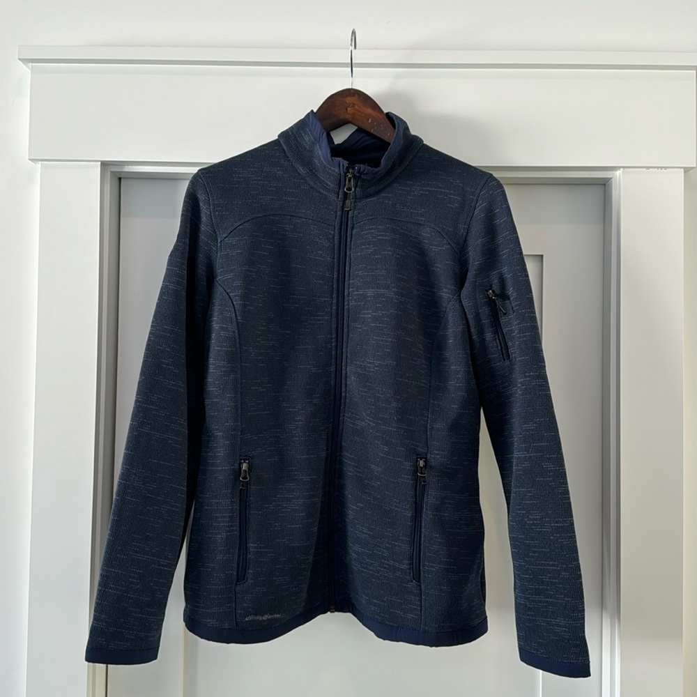 Fleece Lined Navy Eddie Bauer Zip Up Sweatshirt - L